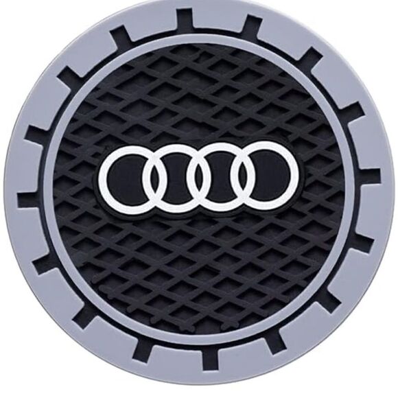 Audi logo cup Coasters in black and gray Set of 2 NWT - Picture 3 of 7